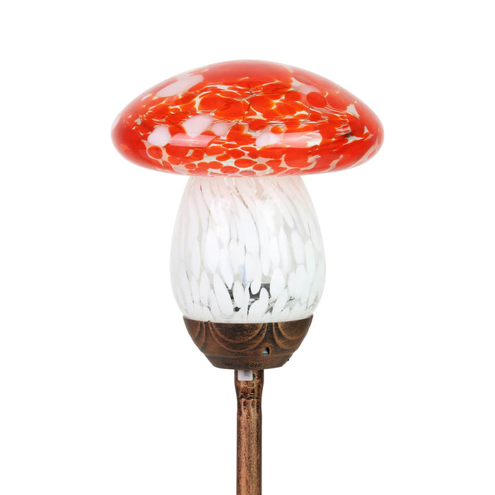 Solar Red Glass Mushroom Stake, 4.5 x 18 Inches