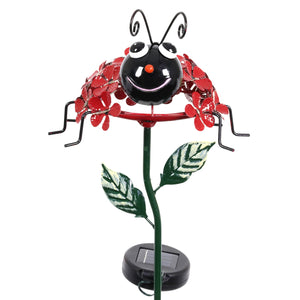 Solar Lucky Lady Bug of Flowers with Twenty-One LED Lights Garden Stake, 8 by 26 Inches | Shop Garden Decor by Exhart