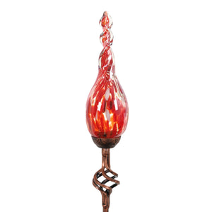 Solar Hand Blown Red Glass Twisted Flame Garden Stake with Metal Finial Detail, 36 Inch | Shop Garden Decor by Exhart