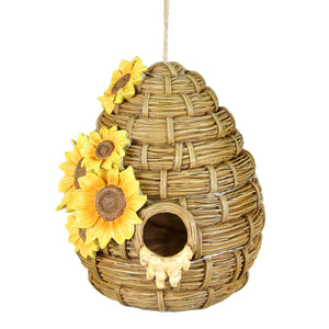 Solar Sunflower Hand Painted Bee Hive Hanging Bird House, 7 by 8 Inches | Shop Garden Decor by Exhart