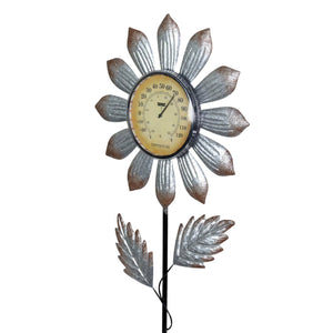 Solar Galvanized Metal Flower Thermometer Garden Stake, 14 by 45 Inches | Shop Garden Decor by Exhart