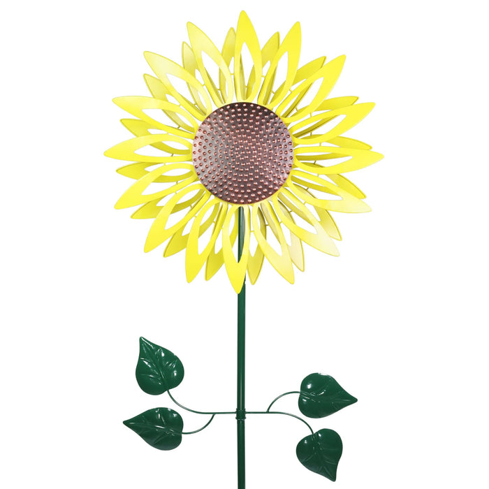Giant Metal Kinetic Yellow Sunflower Dual Spinning Garden Stake, 24 by 84 Inches
