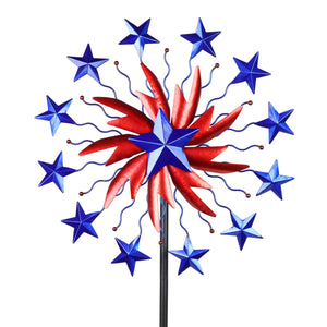 Patriotic Double Star Windmill Kinetic Spinner Stake, 20 by 71 Inches | Shop Garden Decor by Exhart