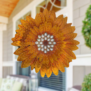 Laser Cut Sunflower Hanging Wind Spinner with Beads, 12 Inch | Shop Garden Decor by Exhart