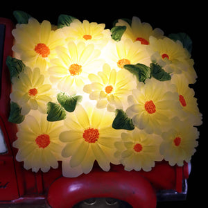 Solar Retro Red Truck with Yellow LED Sunflowers Garden Statuary, 5 Inch | Shop Garden Decor by Exhart