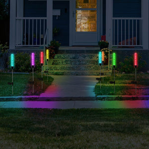 2 Piece Solar Suspended Bubble Acrylic Square Garden Stakes with Color Changing LEDs, 2 by 29.5 Inches | Exhart