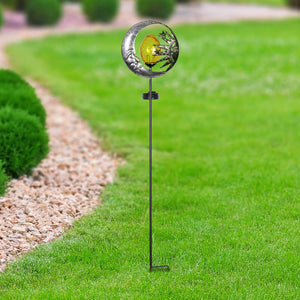 Solar Silver Sun and Moon Garden Stake with Amber Glass Center, 8 by 38 Inches | Shop Garden Decor by Exhart