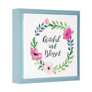 Grateful and Blessed Framed Metal Hanging Wall Décor, 8 by 8 Inches | Shop Garden Decor by Exhart