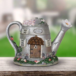 Solar Silver Tea Pot Fairy House Garden Statue, 7 Inch | Shop Garden Decor by Exhart