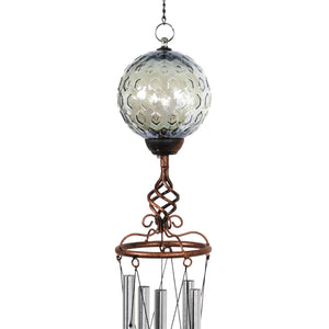 Solar Pearlized Honeycomb Glass Ball Wind Chime with Metal Finial Detail, 5 by 46 Inches | Shop Garden Decor by Exhart