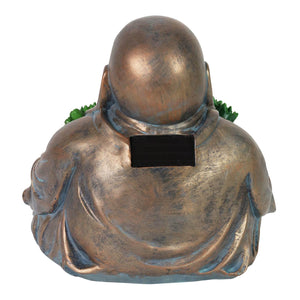 Solar Happy Buddha Garden Statue  In Bronze Look With Succulents, 10 Inch | Shop Garden Decor by Exhart