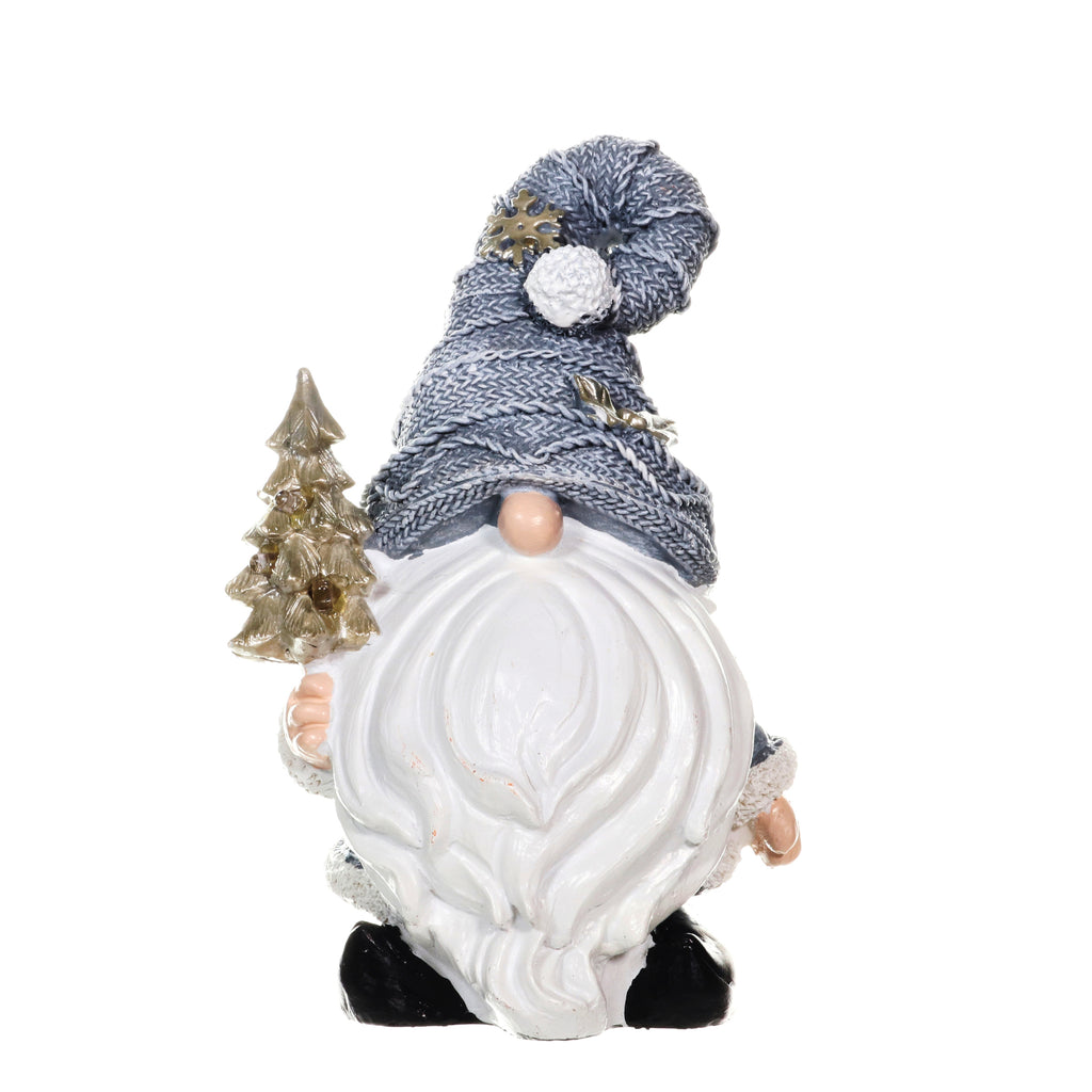 Grey Hat Holiday Gnome with Color-Changing LED Christmas Tree on a Battery Powered Automatic Timer, 8.5 Inch