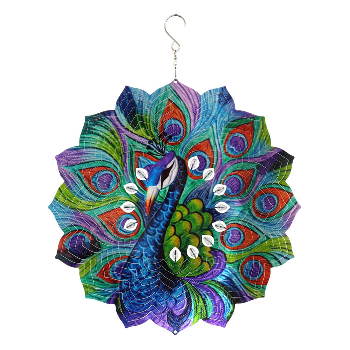 Laser Cut Peacock Hanging Wind Spinner with Bead Details, 12 Inch