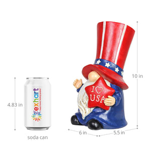 Two Piece Hand Painted Uncle Sam and USA Flag Garden Gnome Statue Set, 6 by 10 Inches | Shop Garden Decor by Exhart