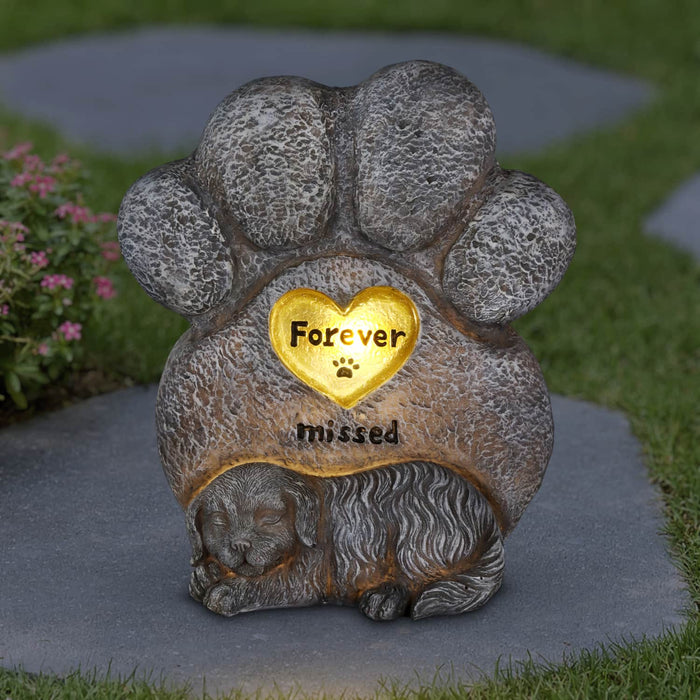 Solar Dog Paw Print Memorial Garden Stone Marker, 7.5 x 4.5 x 8 Inches