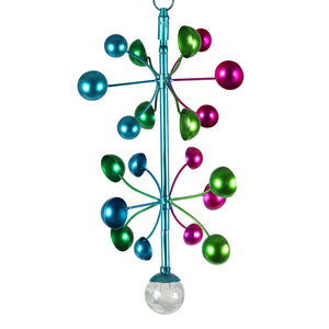 Art-In-Motion 2 Tiered Colorful Hanging Metal Cup Spinner with Glass Crackle Ball, 9.5 by 19 Inches | Exhart