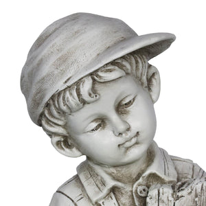 Solar Boy with Welcome Sign Statue in Natural Resin Finish, 17 Inch | Shop Garden Decor by Exhart