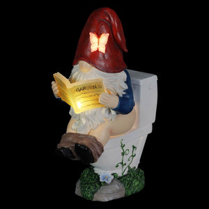 Good Time Toilet Timmy Garden Gnome Statue with LED lights on a Battery Operated Timer, 7.5 by 10.5 Inches | Exhart