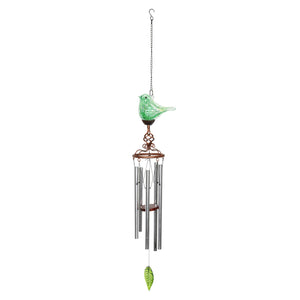 Solar Hand Blown Pearlized Glass Bird Wind Chime in Green, 7 by 44 Inches | Shop Garden Decor by Exhart