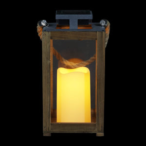 Solar Wood and Glass Lantern w/LED Candle, 5"x5"x11" | Shop Garden Decor by Exhart