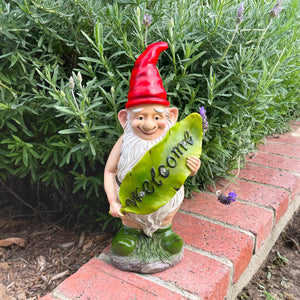 Good Time Naked Nolan Gnome Statue with Solar Welcome Leaf, 14 Inches | Shop Garden Decor by Exhart