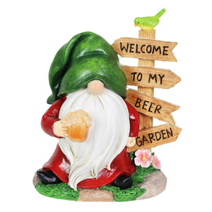 Solar Gnome with a Welcome to my Beer Garden Sign, 8 by 9.5 Inches | Shop Garden Decor by Exhart