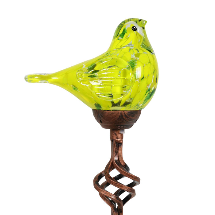 Solar Hand Blown Glass Bird Garden Stake in Yellow, 6 by 31 Inches