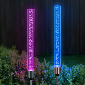 Two Solar Color Changing Acrylic Stationary Bubble Cylinder Garden Stake Set, 2.5 by 34 Inches | Shop Garden Decor by Exhart