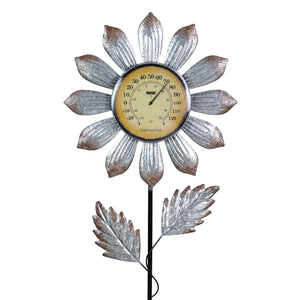 Solar Galvanized Metal Flower Thermometer Garden Stake, 14 by 45 Inches | Shop Garden Decor by Exhart