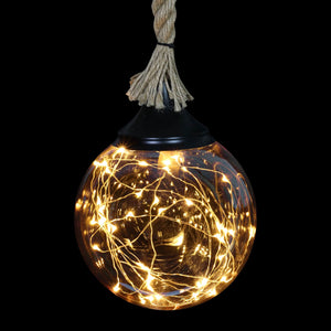 Hanging Golden Glass LED Balls with Timer, Set of Three, 6 by 31 Inches | Shop Garden Decor by Exhart