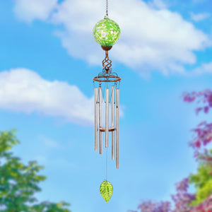 Solar Green Glass Ball Wind Chime with Metal Finial, 5 by 46 Inches | Shop Garden Decor by Exhart