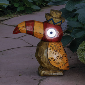 Solar Orange Tiki Toucan Garden Statue with LED Eyes, 10 by 10 Inches | Shop Garden Decor by Exhart