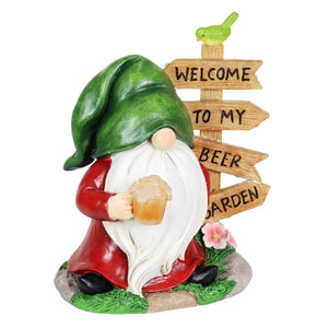 Solar Gnome with a Welcome to my Beer Garden Sign, 8 by 9.5 Inches | Shop Garden Decor by Exhart