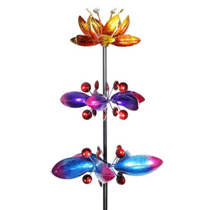 Lotus Flower Wind Spinner Garden Stake with Three Metallic Flowers, 14 by 66 Inches | Shop Garden Decor by Exhart