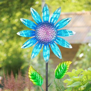 Shimmering Blue Metal Flower Garden Stake, 9 by 36 Inches | Shop Garden Decor by Exhart