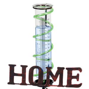 Solar Green Hummingbird Rain Gauge Garden Stake reads HOME, 12.5 by 31.5 Inches | Shop Garden Decor by Exhart