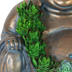 Solar Happy Buddha Garden Statue  In Bronze Look With Succulents, 10 Inch | Shop Garden Decor by Exhart