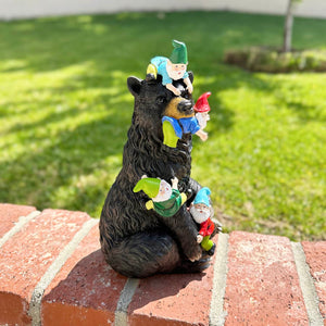 Bear Garden Statue with Gnomes, Hand Painted, UV-Treated Resin, 6.5 x 12 Inches | Shop Garden Decor by Exhart