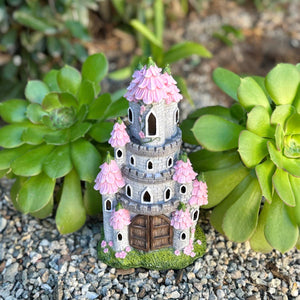 Solar Hand Painted Fairy Castle Garden Statue, Pink Petal Roof, 5.5 by 10 Inches | Shop Garden Decor by Exhart