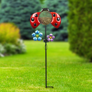 Solar Hand Painted Ladybug Metal Mesh Pellet Bird Feeder Garden Stake, 12.5 by 36 Inches | Shop Garden Decor by Exhart