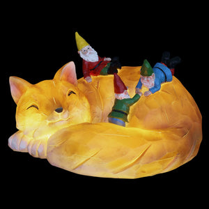 Solar Wood Like Fox with Gnomes Garden Statuary, 6 by 10 Inches | Shop Garden Decor by Exhart