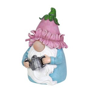 Solar Color Changing Glow Nose Gnome Garden Statue with a Pink Flower Hat and Watering Can, 5 by 7.5 Inches | Exhart