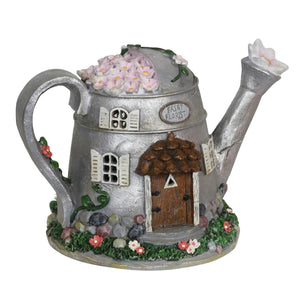 Solar Silver Tea Pot Fairy House Garden Statue, 7 Inch | Shop Garden Decor by Exhart