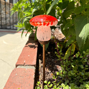 Solar Red Glass Mushroom Stake, 4.5 x 18 Inches | Shop Garden Decor by Exhart