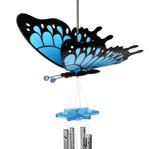 Large WindyWings Butterfly Wind Chime in Blue, 11 by 24 Inches | Shop Garden Decor by Exhart