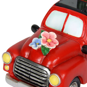 Solar Hand Painted Gnome on a Beer Garden Red Truck Statue, 10 by 7 Inches | Shop Garden Decor by Exhart