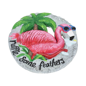 Pink Flamingo with Ruffle Some Feathers Message Hand Painted Resin Stepping Stone, 10 Inch | Shop Garden Decor by Exhart