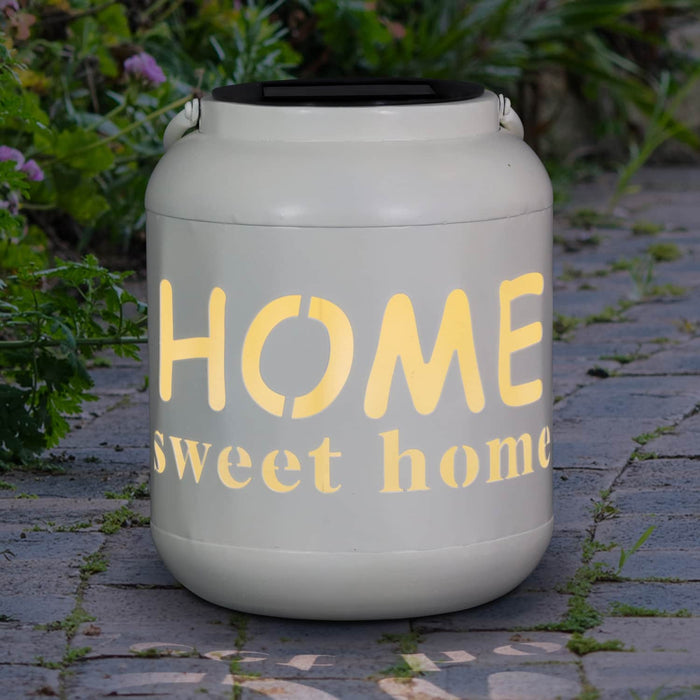 Solar Home Sweet Home Metal Garden Lantern in White, 7 Inch