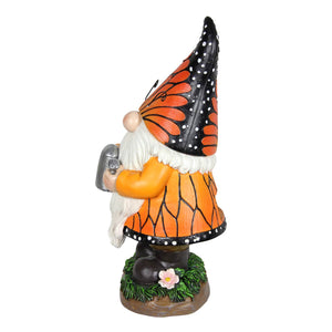 Solar Monarch Butterfly Hat Standing  Gnome with Watering Can Statue, 6 by 12.5 Inches | Shop Garden Decor by Exhart