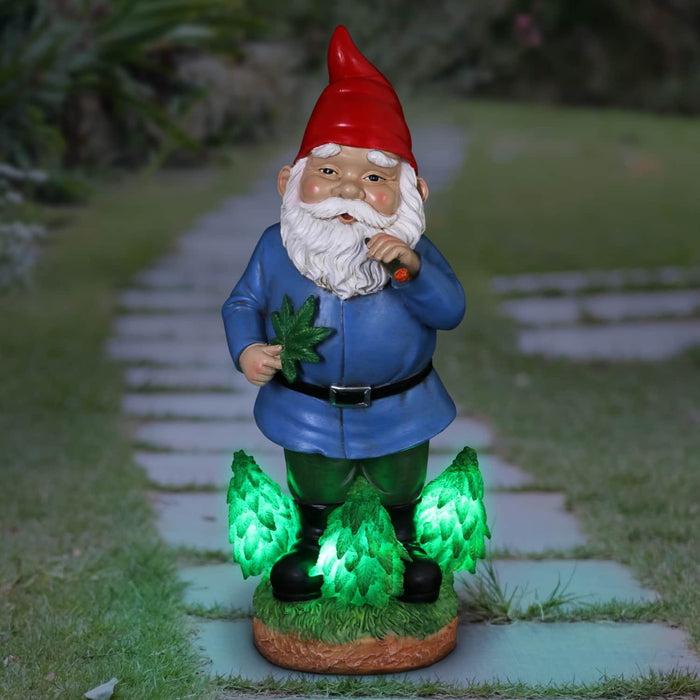 Good Time Nugg Gnome Statue Smoking Marijuana with Light Up LEDs on a Battery Timer, Indoor or Outdoor, 12 Inches Tall